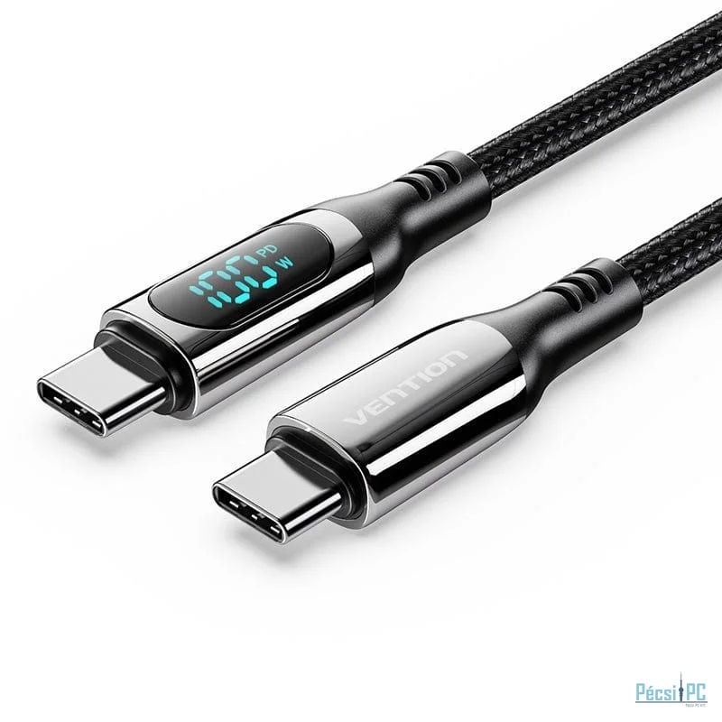 Vention Cotton Braided USB 2.0 C Male to C Male 5A Cable With LED Display 1,2m Black