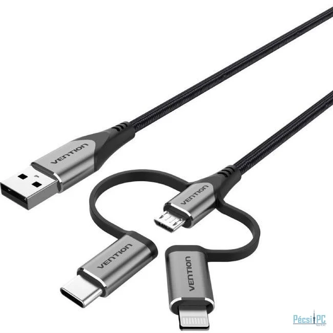 Vention USB 2.0 A Male to 3-in-1 Micro-B&USB-C&Lightning Male Cable 1m Grey