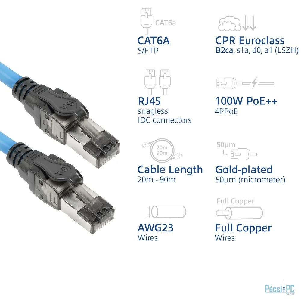 ACT CAT6A S-FTP Patch Cable 50m Blue
