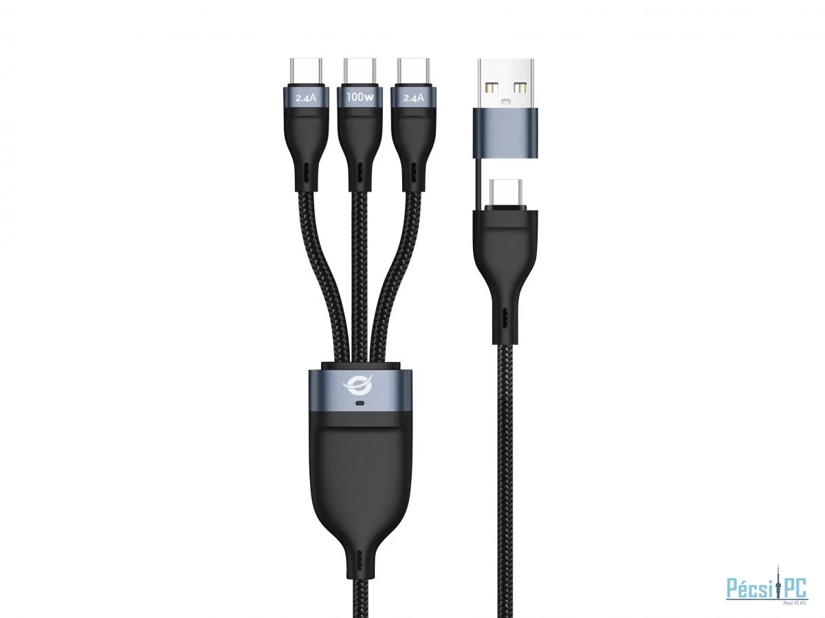 Conceptronic  ETTA06B15C 3-in-1 100W Fast Charging Data Cable Black
