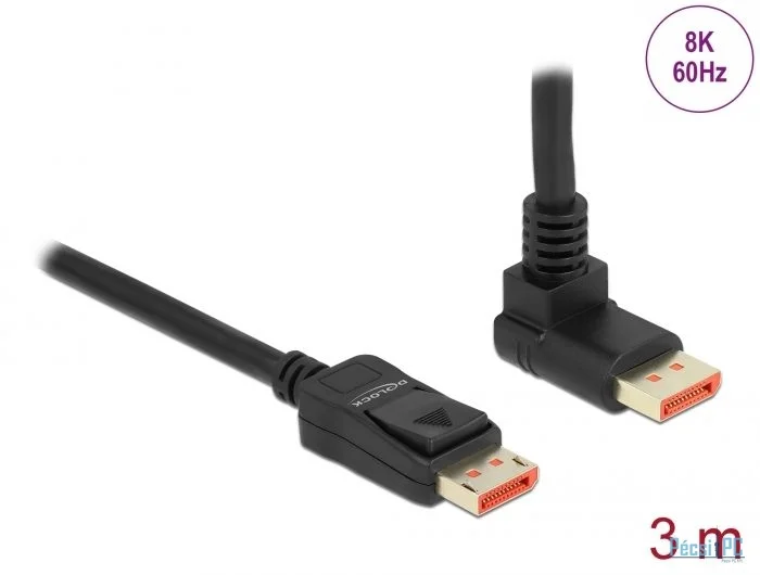 DeLock DisplayPort cable male straight to male 90° upwards angled 8K 60 Hz 3m Black