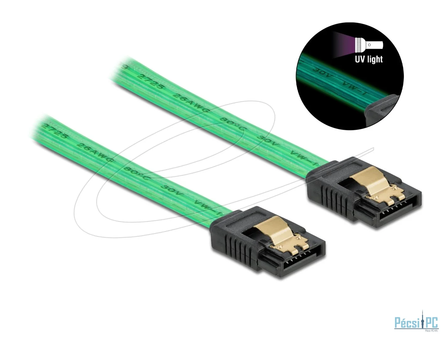 DeLock SATA3 50cm data cable metal clips UV Green