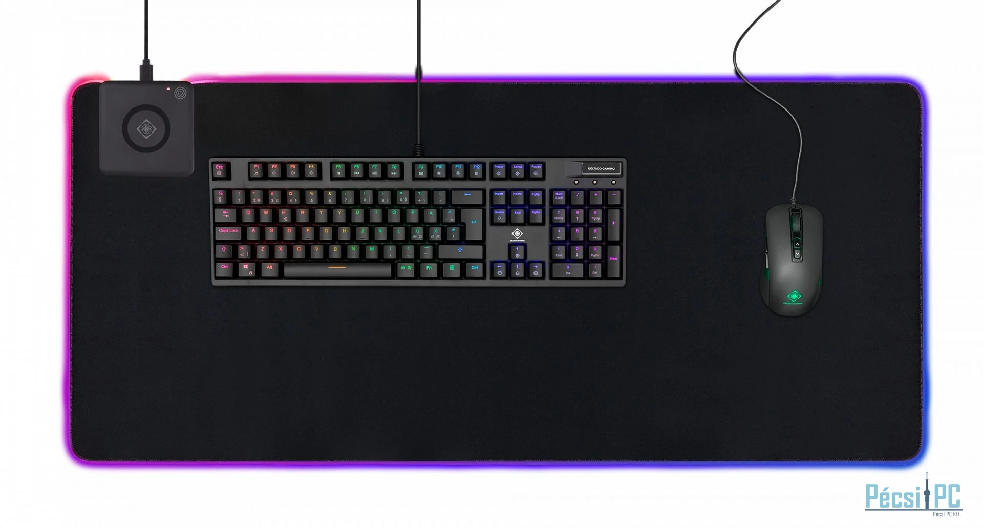 Deltaco GAM-092 Gaming Extra wide RGB with wireless charging Egérpad Black