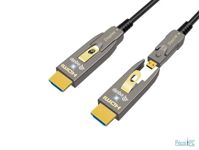 EQuip HDMI 2.1 Detachable Type D + A Active Optical Cable 8K/60Hz 10m Grey