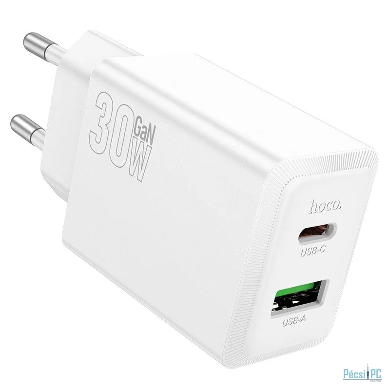 Hoco N71 Nuevo PD30W+QC3.0 GAN USB-C, USB-A Charger White