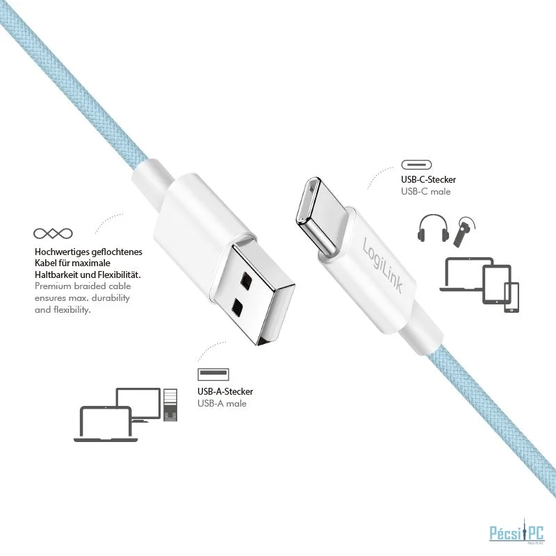 Logilink USB 2.0 Type-C C/M - A/M 60W cable 1m Blue