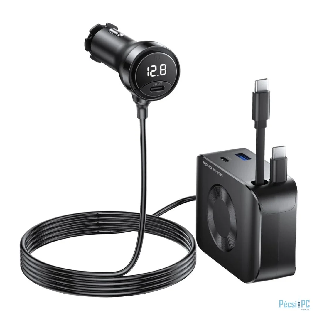 Mobile Origin 75W 5in1 Car Charger CA23 - 2x USB-C + USB-A Port, 2x USB-C cable Black