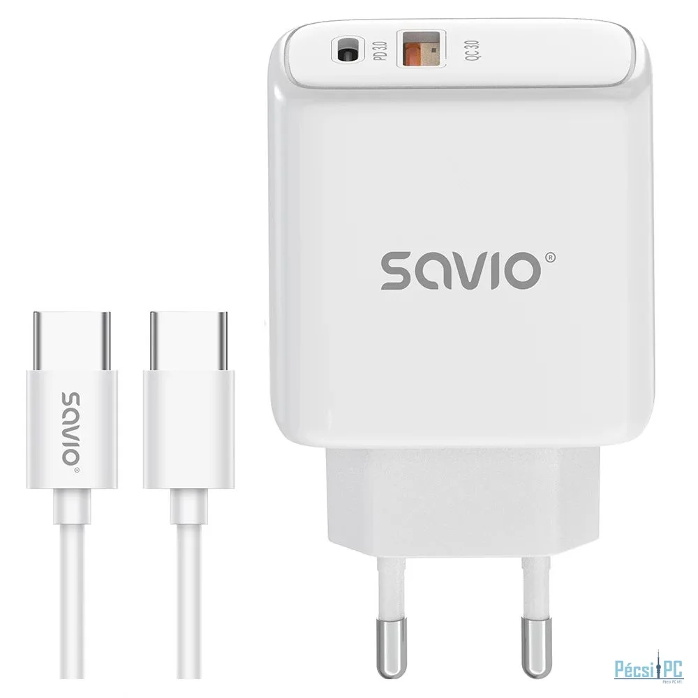 Savio LA-13 Wall quick charger 20W with USB-C cable White