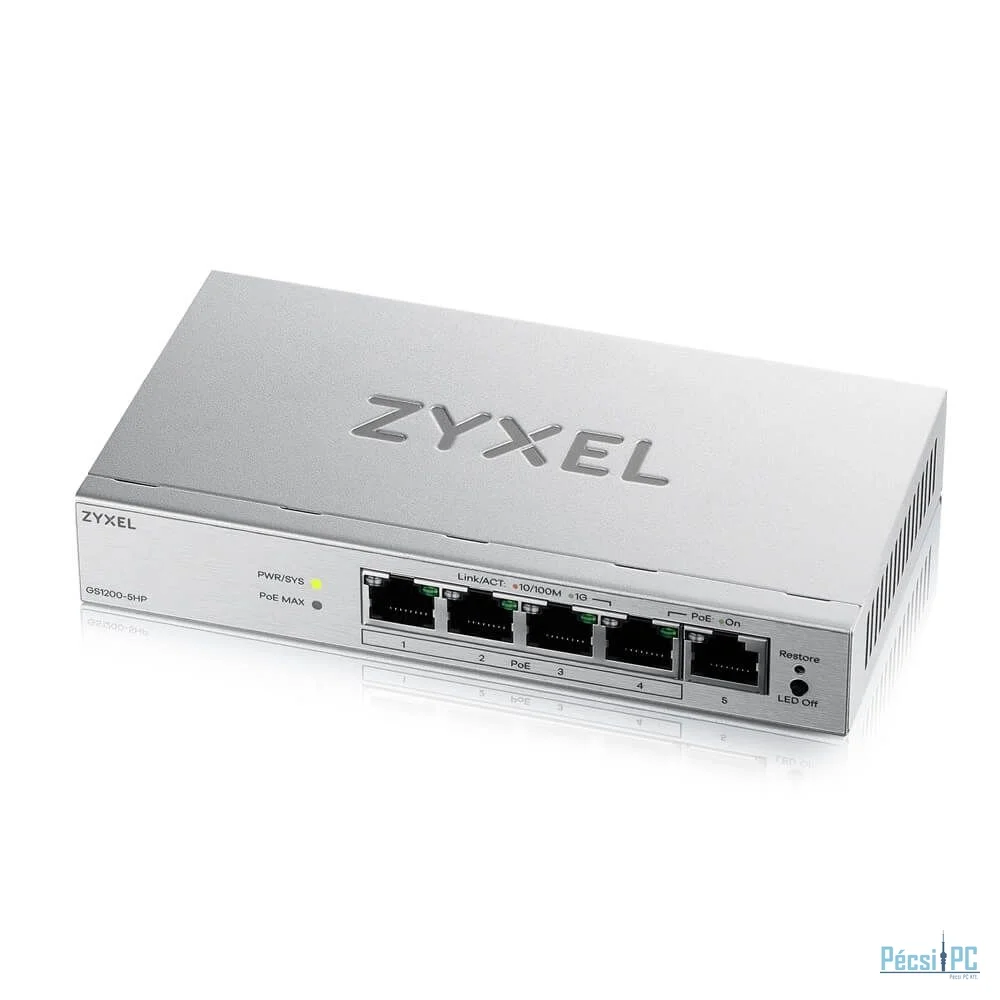 ZyXEL GS1200-5HPV3 5port Gigabit LAN (68W) PoE web menedzselhető asztali switch