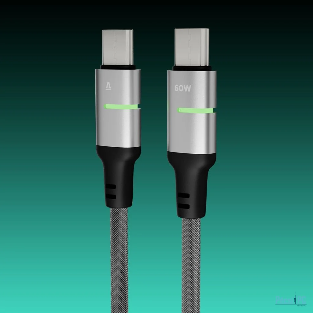 Avax CB633 Steely LED 60W USB-C charger cable 2m Black