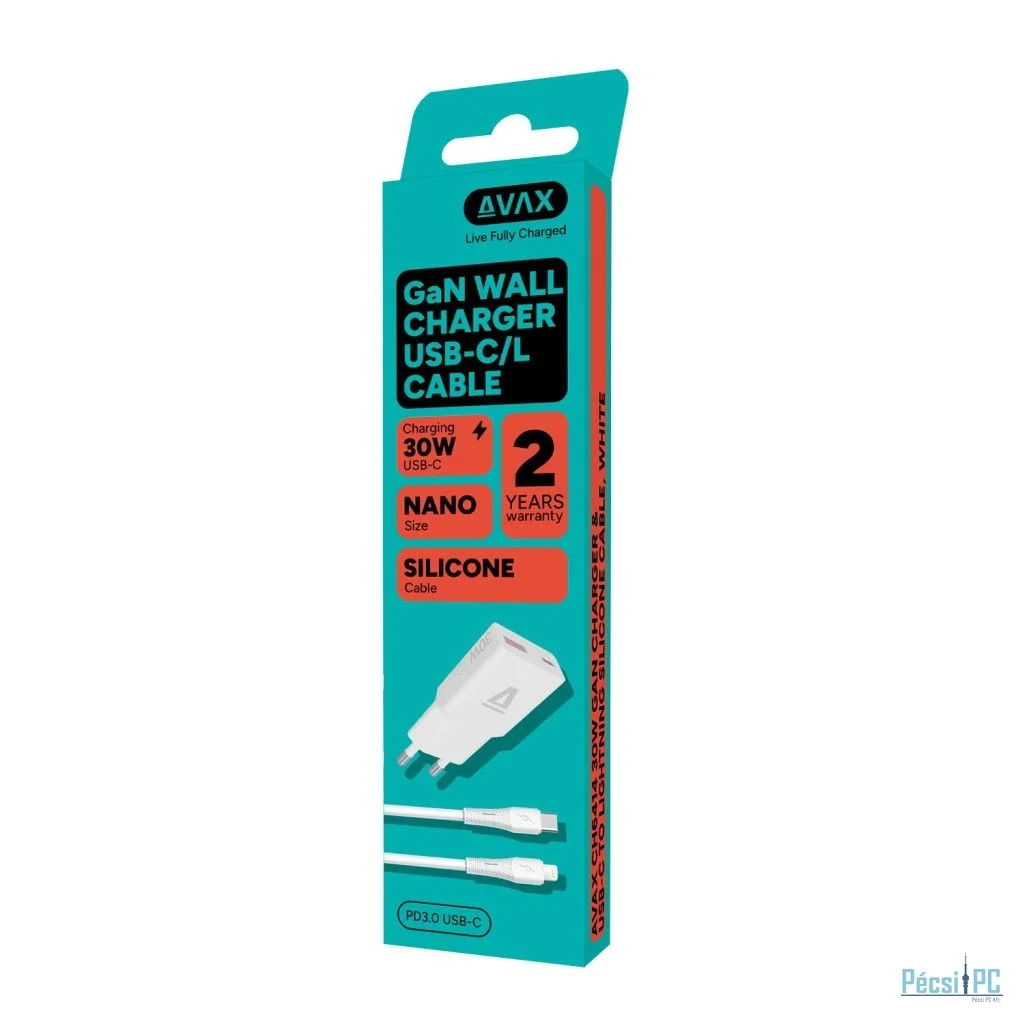 Avax CH6414 GaN charger with Lightning cable White