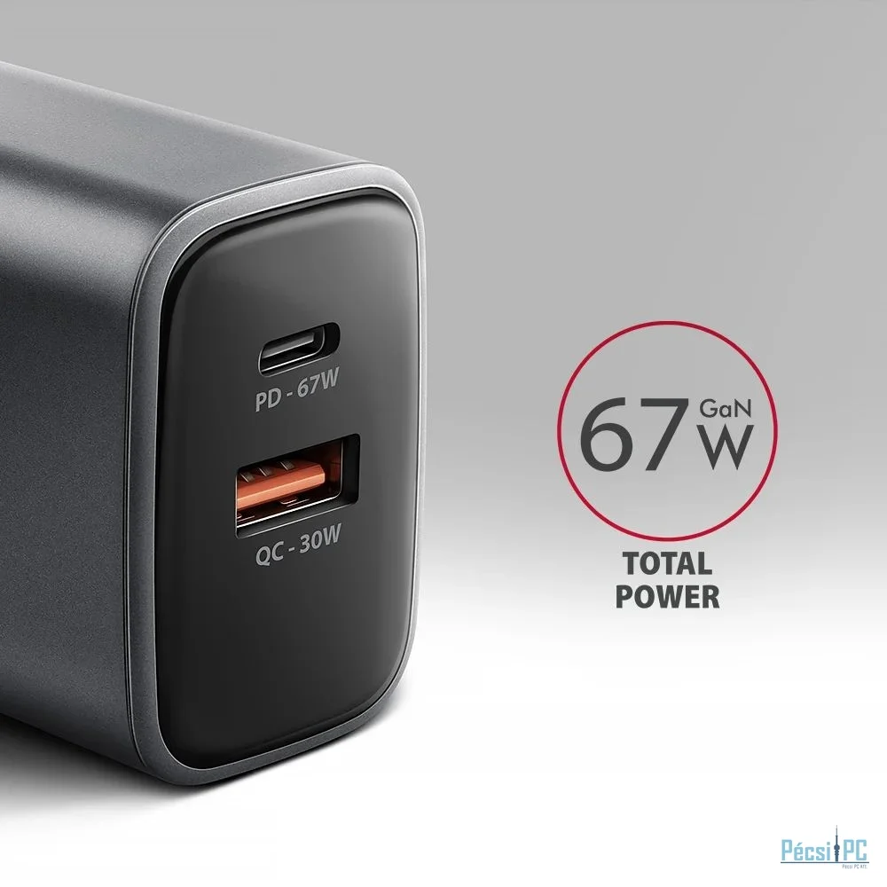 AXAGON ACU-PQ67 PD3.0 & QC4+ 2xOUTPUTS wall charger 67W Black