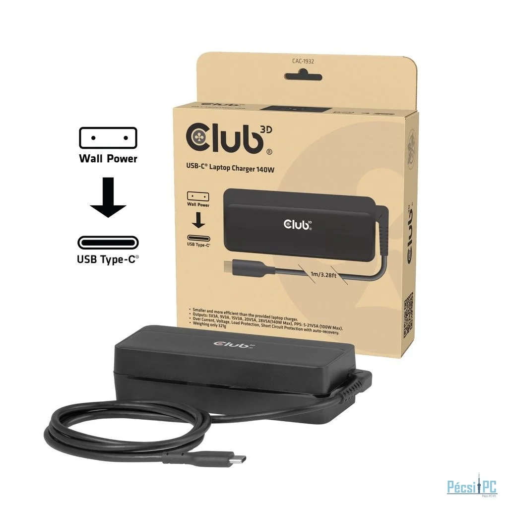 Club3D CAC-1932  28V / 5A 140W Type-C univerzális hálózati notebook töltő
