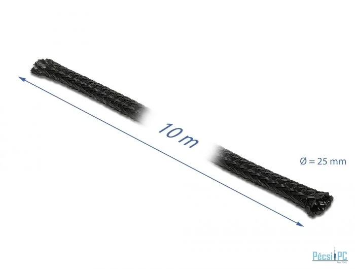 DeLock Braided Sleeving stretchable 10mx25mm Black