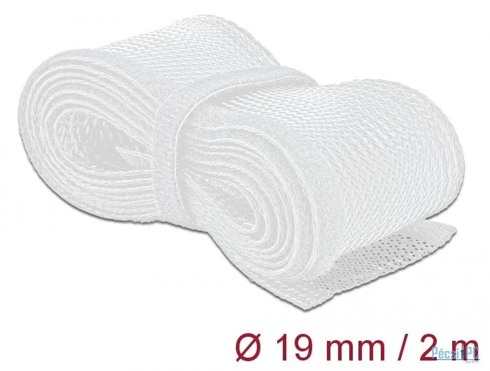 DeLock Braided Sleeving with Hook-and-Loop Fastener 2mx19mm White