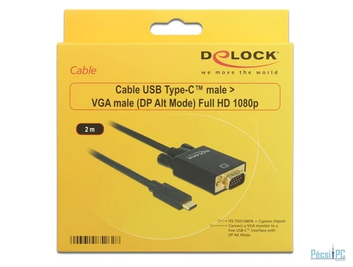 DeLock USB Type-C male > VGA male (DP Alt Mode) Full HD 1080p 2m Black Cable