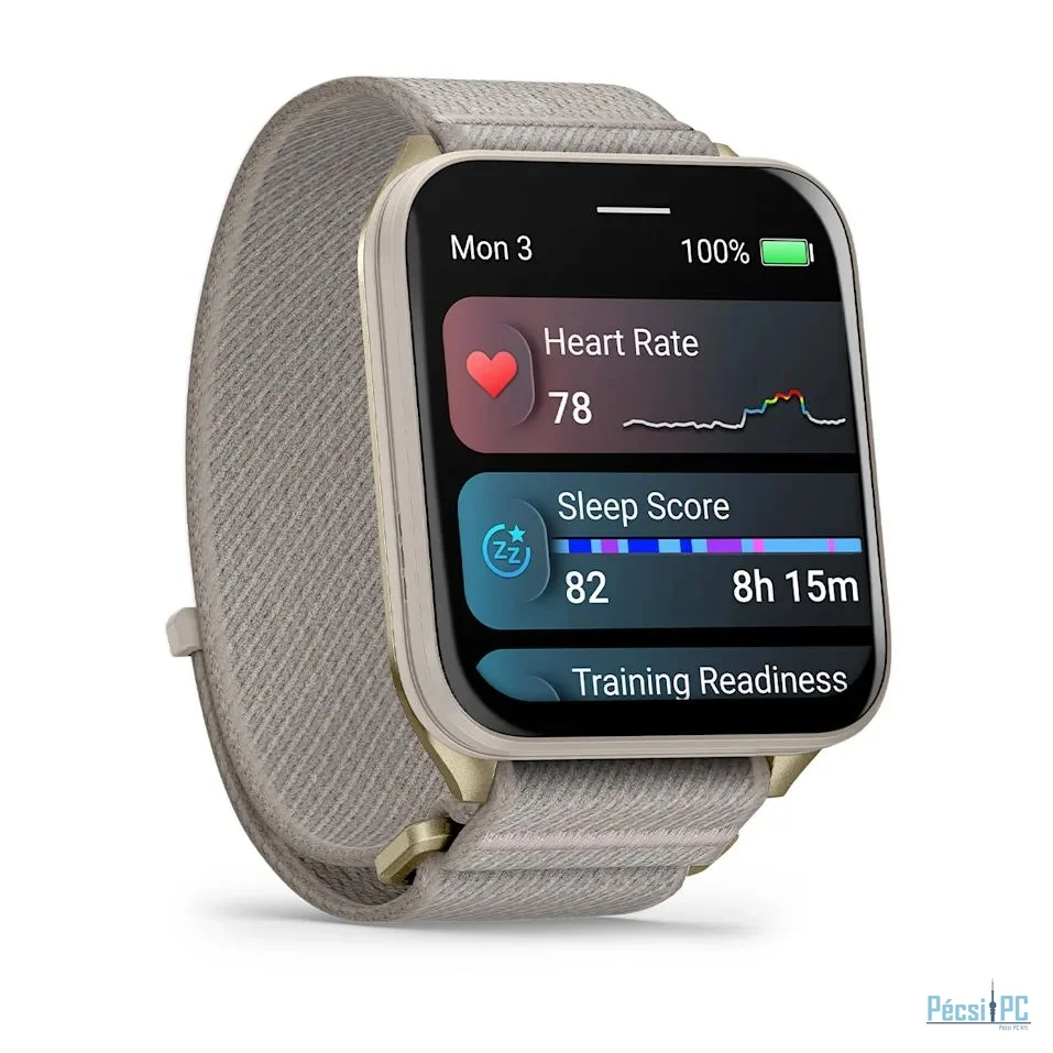 Garmin Venu X1 Soft Gold with Titanium Caseback and French Grey Nylon Band