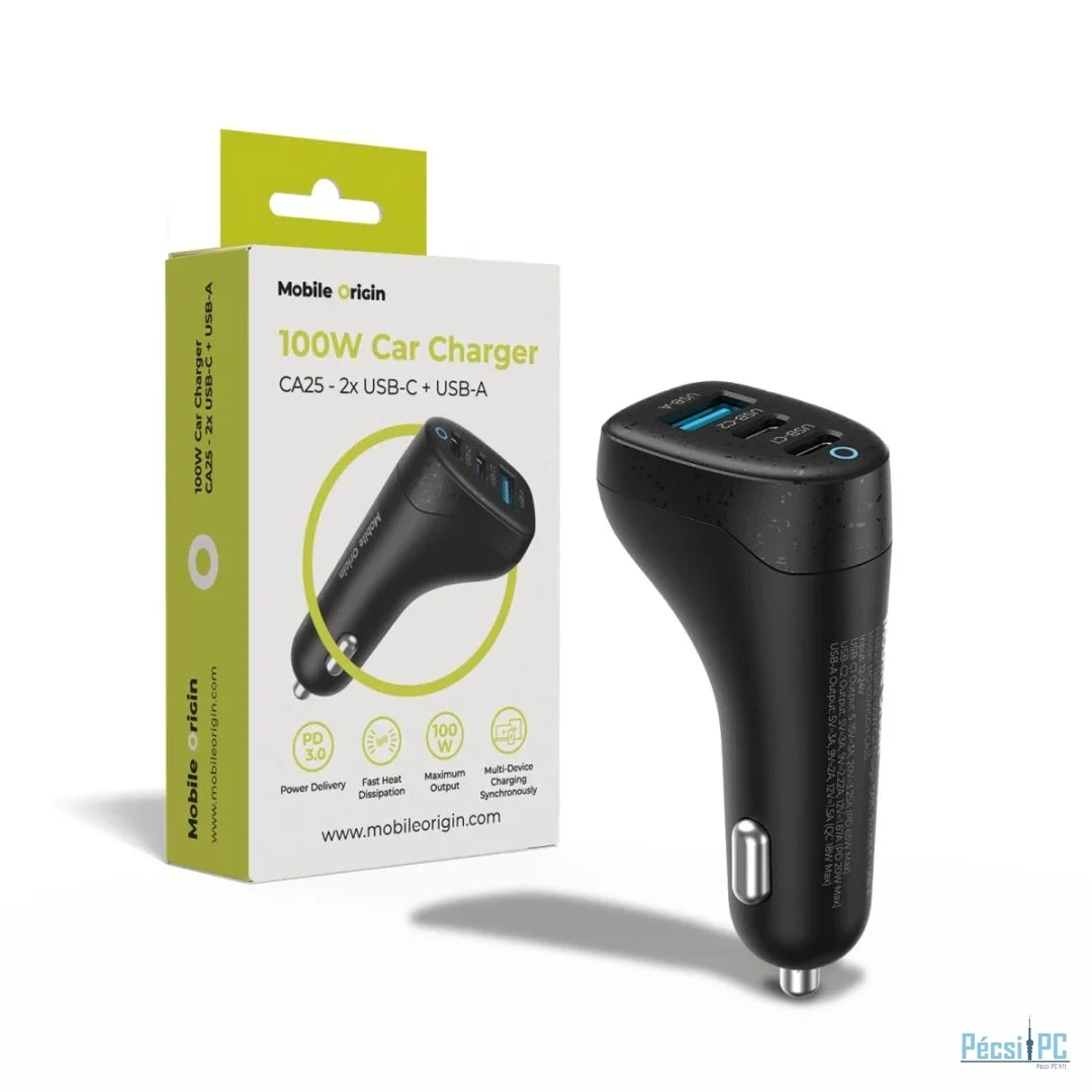 Mobile Origin 100W Car Charger CA25 - 2x USB-C + USB-A