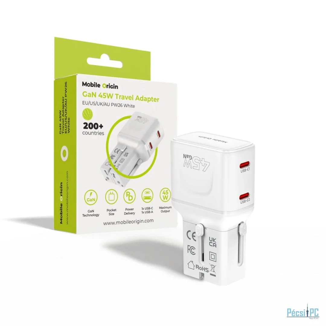 Mobile Origin 45W Travel Adapter EU/US/UK/AU PW26 White