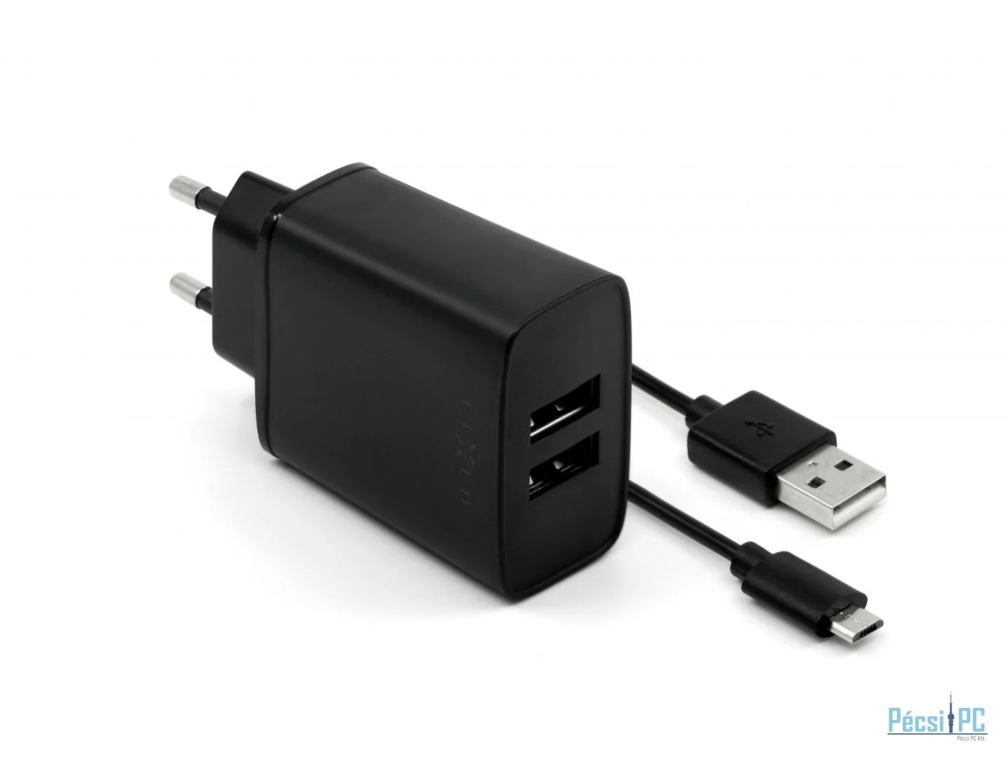FIXED otthoni hálózati USB töltő készlet, 2 db USB kimenet,  USB/micro USB 1 méteres kábel, 15W Smart gyors töltés, fekete