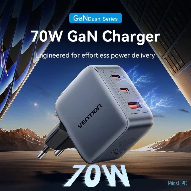 Vention 3-Port USB GaN Charger Grey
