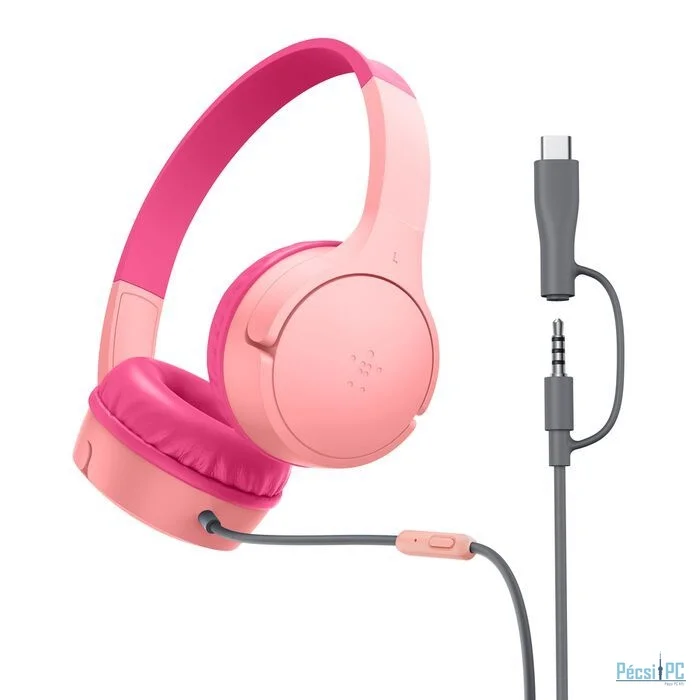 Belkin SoundForm Mini Wired On-Ear Headphones for Kids Pink