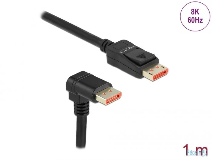 DeLock DisplayPort cable male straight to male 90° downwards angled 8K 60Hz 1m Black