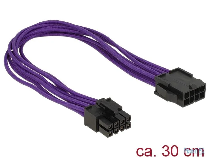 DeLock Extension Power cable 8 pin EPS male > 8 pin EPS female textile shielding purple
