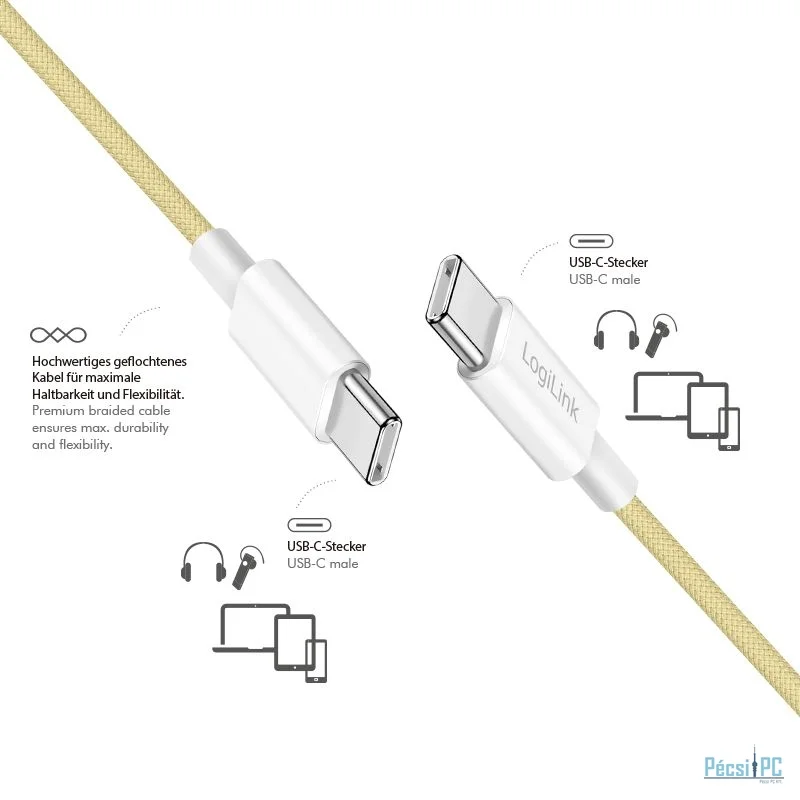Logilink USB 2.0 Type-C male to male cable 1m Yellow