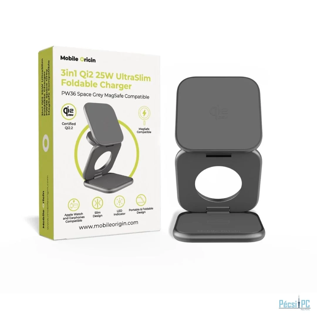 Mobile Origin PW36 3in1 Qi2 25W UltraSlim Foldable Charger Space Grey