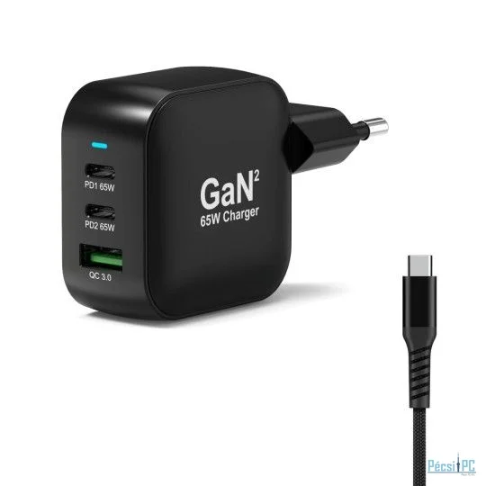 Port Designs 65W GaN2 USB-C wall charger + 2m USB-C cable Black
