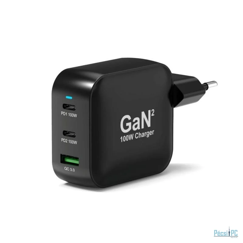 Port Designs GaN2 PD 100W Wall Charger with 2M USB-C cable Black