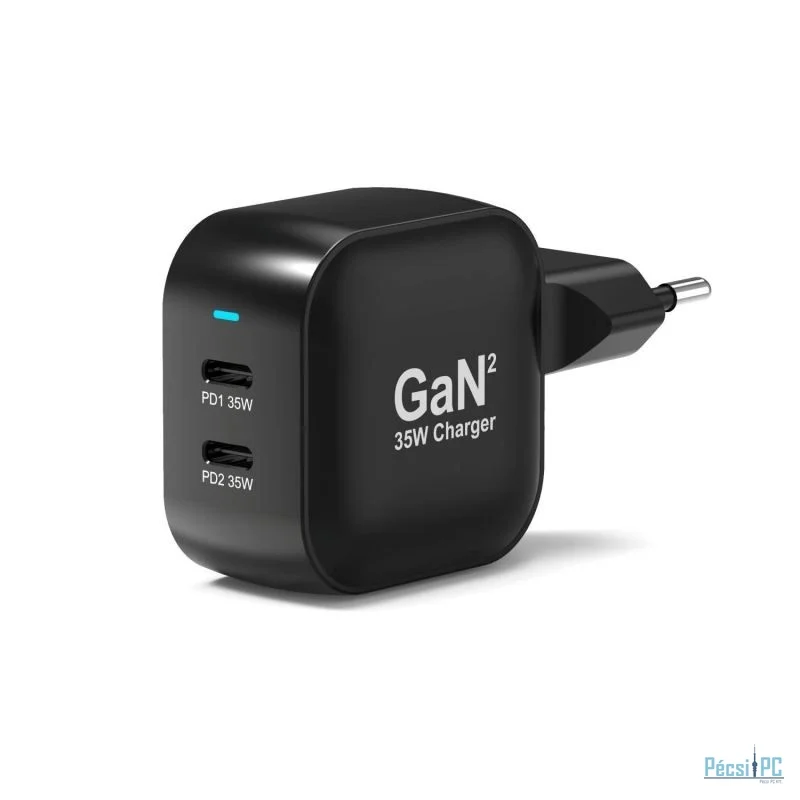 Port Designs GaN2 PD 35W Wall Charger with 2M USB-C cable Black