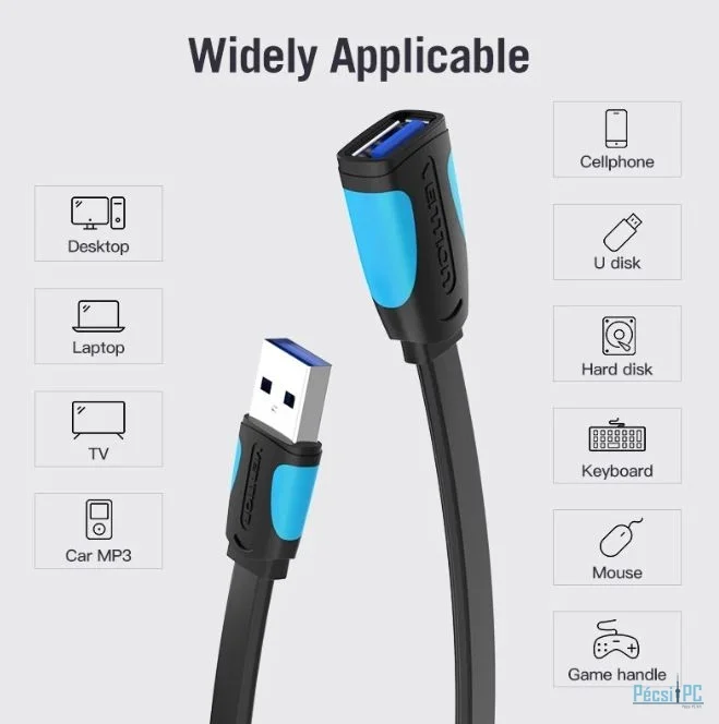 Vention USB 3.0 Extender Cable 1m Black/Blue