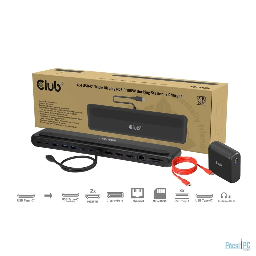 Club3D CSV-2541 12‑1 USB‑C Triple Display PD 100W Docking Station + Charger