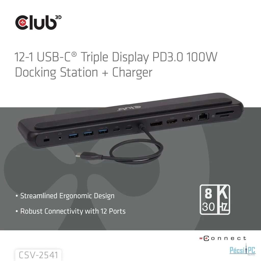 Club3D CSV-2541 12‑1 USB‑C Triple Display PD 100W Docking Station + Charger