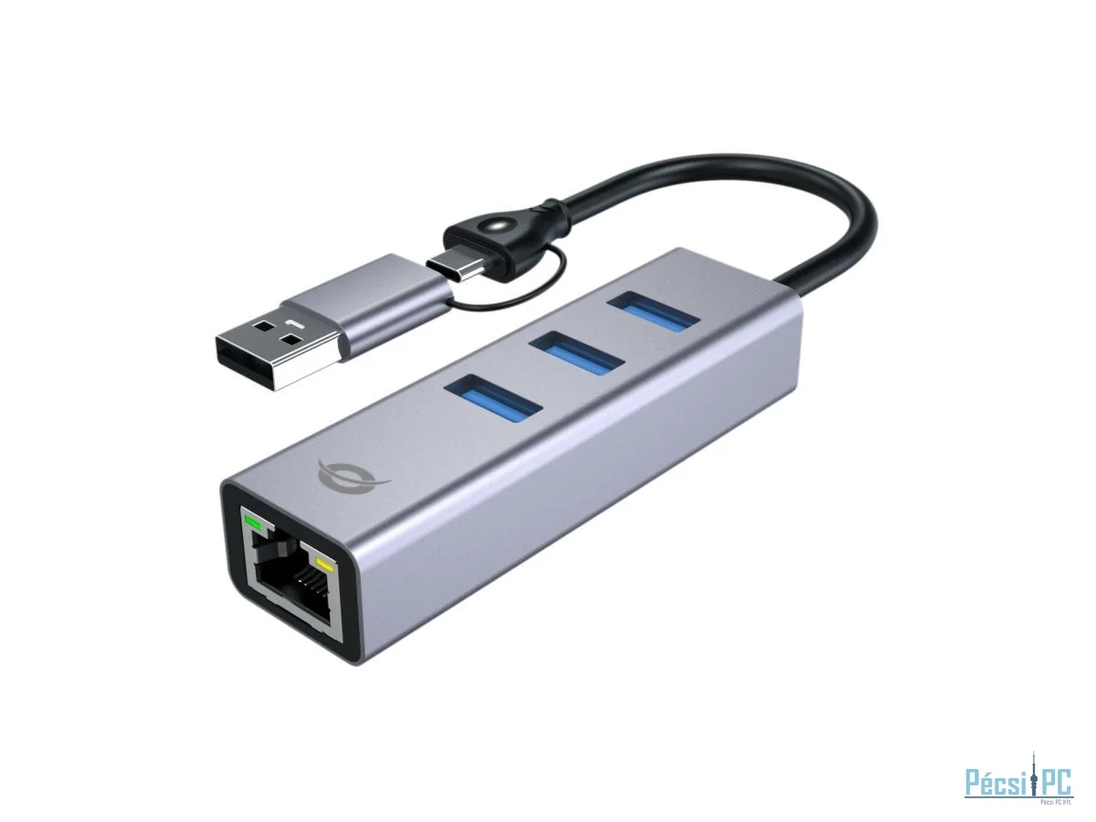 Conceptronic  ABBY25G USB-C to Gigabit Network Adapter with 3-Port USB Hub