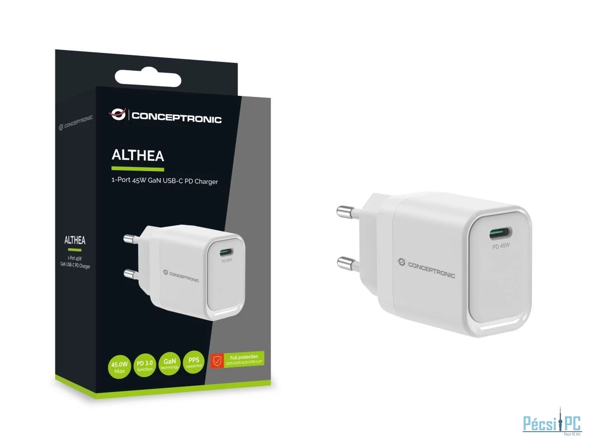 Conceptronic  ALTHEA19W45 1-Port 45W GaN USB-C PD Charger White