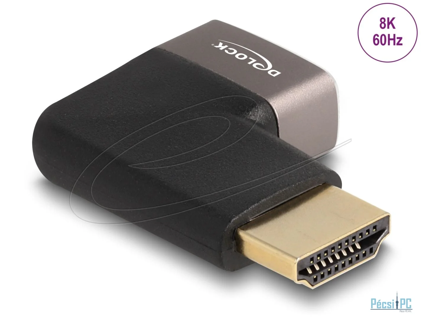 DeLock HDMI male to female 90° right angled 8K60Hz adapter Grey Metal