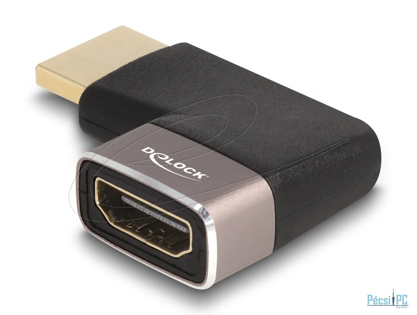 DeLock HDMI male to female 90° right angled 8K60Hz adapter Grey Metal