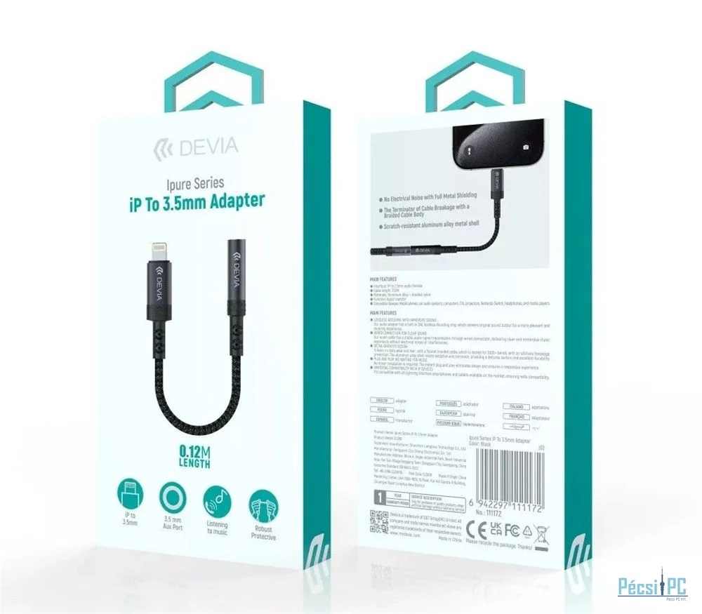 Devia ST111172 iPure Series Lightning to 3,5mm Adapter Black
