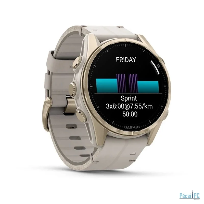 Garmin fenix 8 43mm AMOLED Sapphire, Soft Gold with Limestone Leather Band