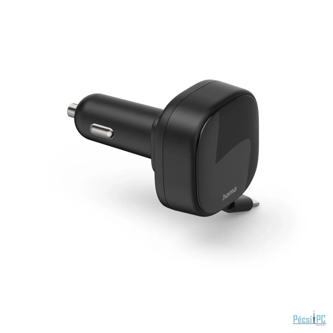 Hama Car Fast Charger 2xUSB-C Retractable Charging Cable PD 30W Black