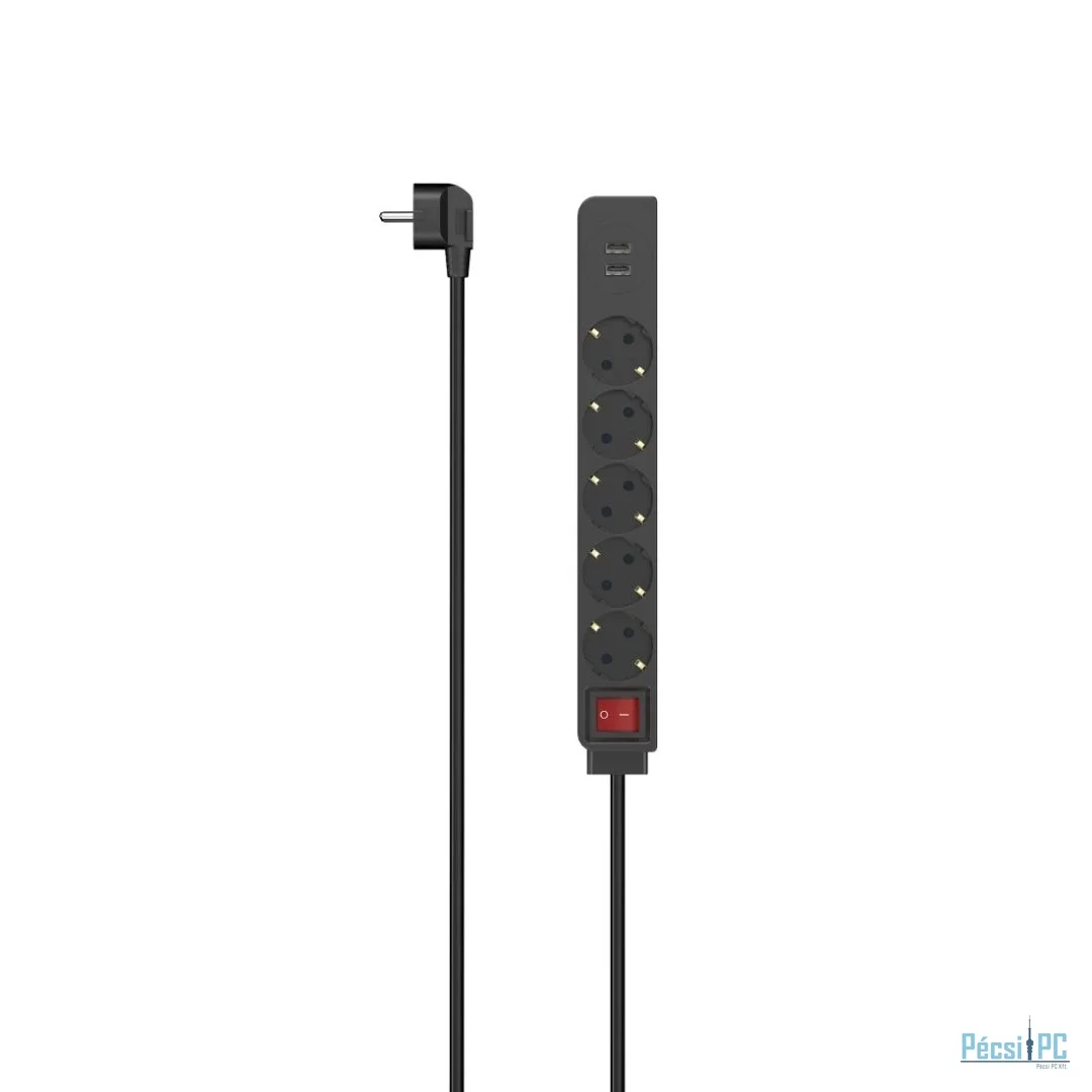 Hama Hálózati Elosztó Kapcsolóval 5DIN 1,4m Black