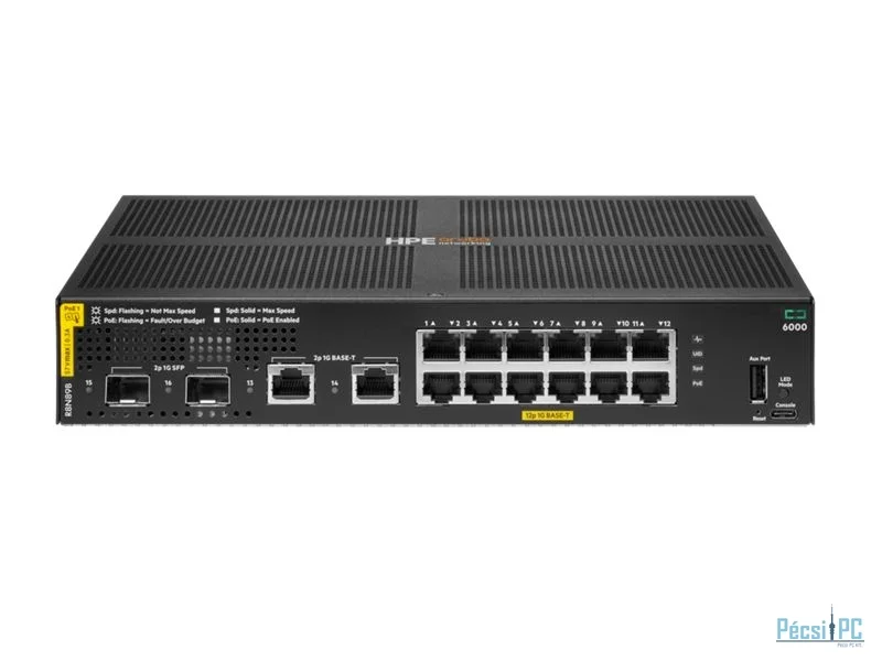 HP Aruba Networking CX 6000 12p 10M/100M/1G Class4 PoE 2p SFP 1G 139W Switch Black