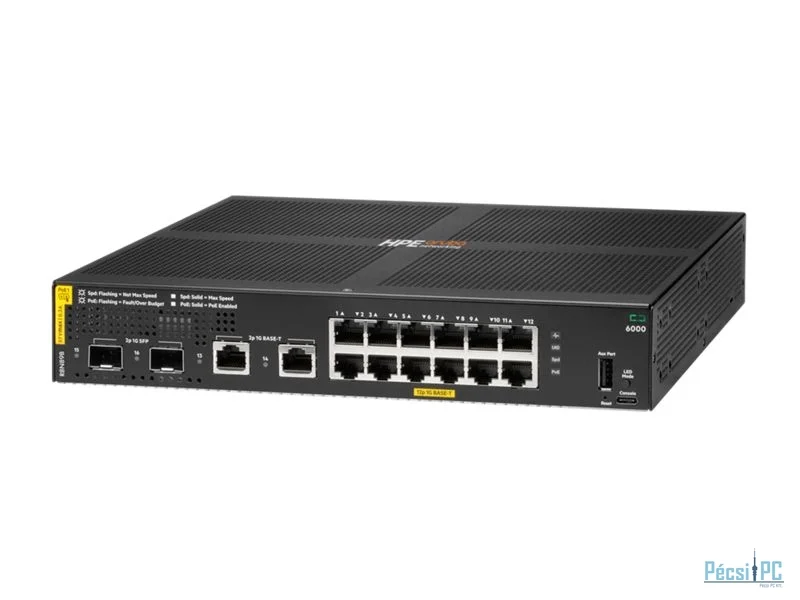 HP Aruba Networking CX 6000 12p 10M/100M/1G Class4 PoE 2p SFP 1G 139W Switch Black