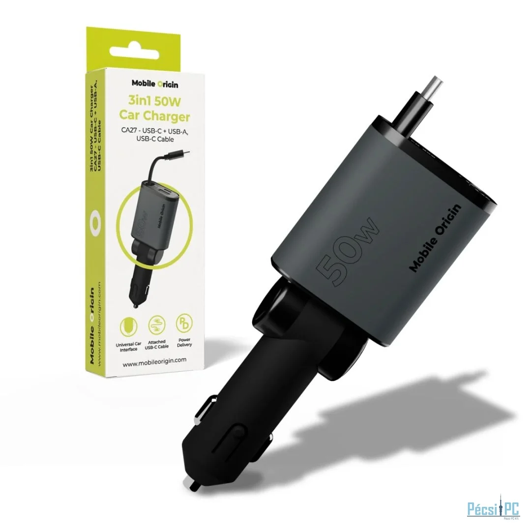 Mobile Origin 3in1 50W Car Charger CA27 - USB-C + USB-A, USB-C Space Gray