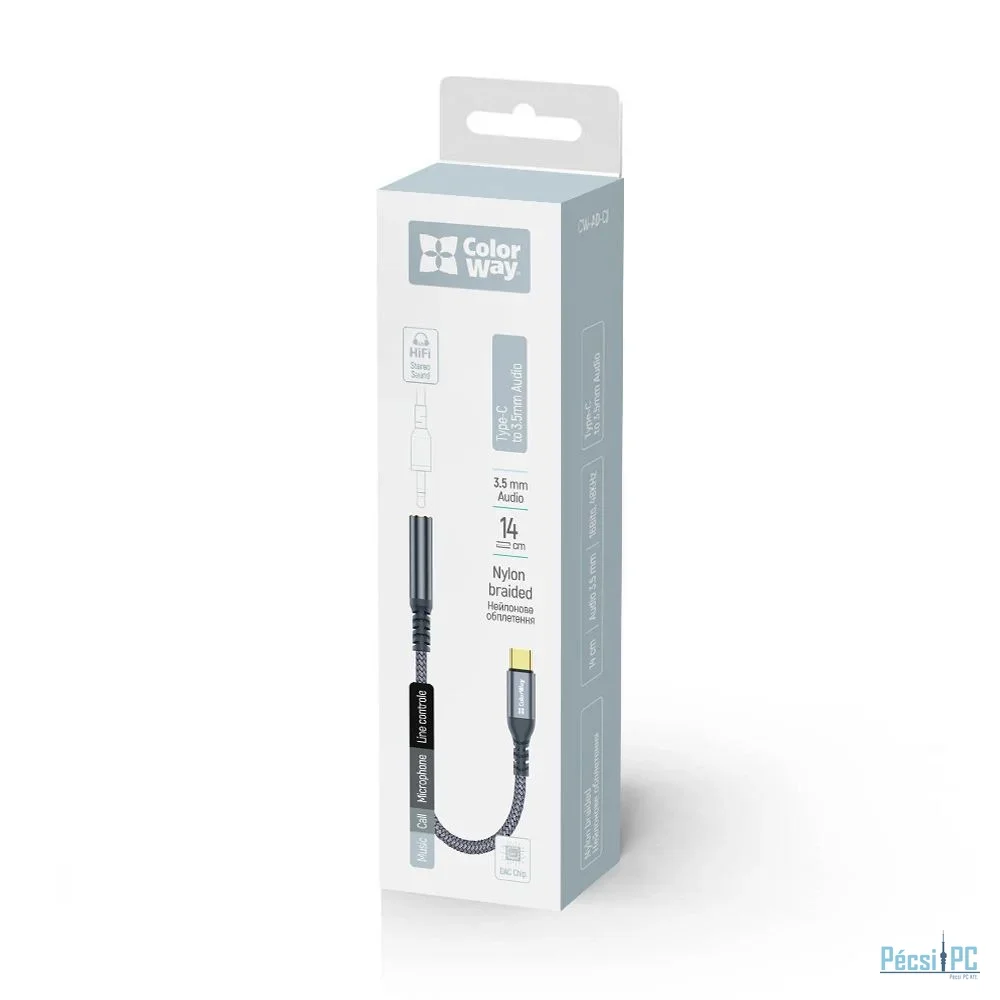 ColorWay USB-C 3.5mm Female Audio Adapter 14cm Grey
