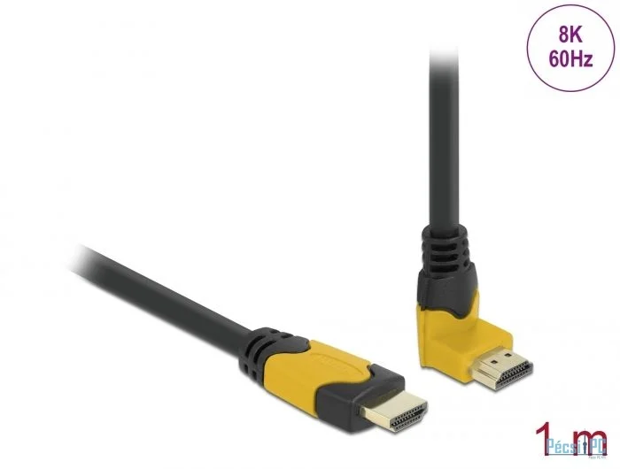 DeLock High Speed HDMI cable male straight to male 90° upwards angled 48 Gbps 8K 60 Hz 1m Black/Yellow