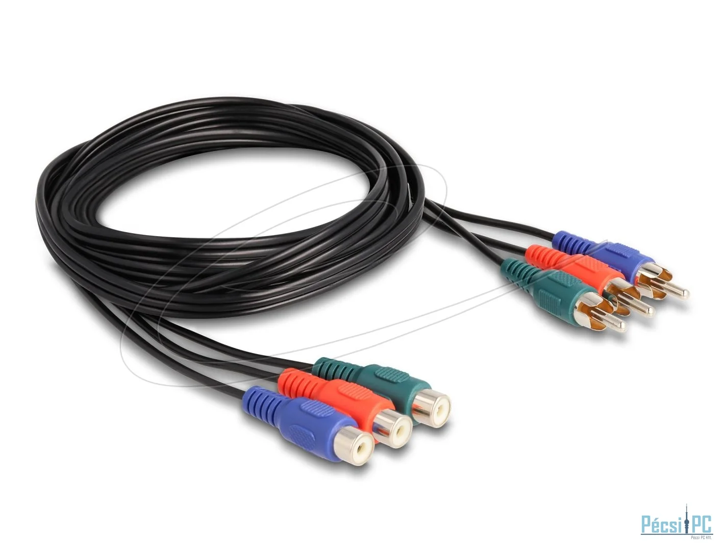 DeLock RCA RGB Extension Cable 3 x male to 3 x female 1m Black
